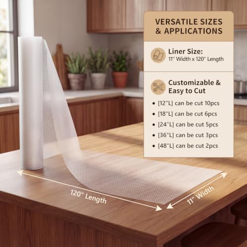 PABUSIOR Clear Cabinet Shelf Liners: 100%EVA Dual-Sided Non-Slip 11" × 120" - size: 11"W x 120"L