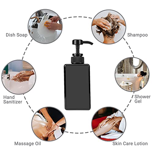 Suream Plastic Shampoo Bottles with Pump 15oz/450ml, Black Bathroom Shampoo and Conditioner Dispenser, Refillable Reusable Empty Pump Press Bottle for Shower, Massage Oil, Lotion, Liquid Soap, 3Pack - color: Black, size: 450ml/3pc