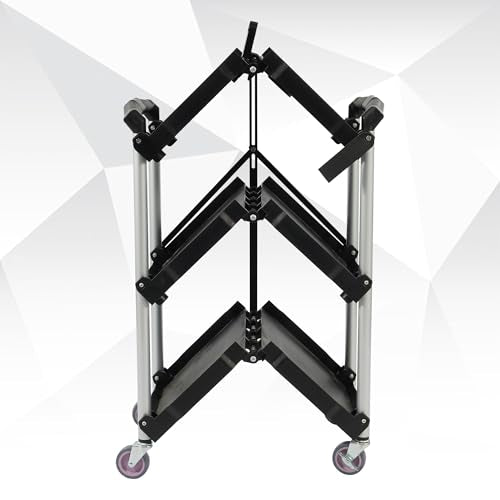 ELEVON Portable Folding Collapsible Service Cart Foldable Service Cart 3 Tier Collapsible Push Cart Folding Utility Carts with Wheels for Office Warehouse Home, Black