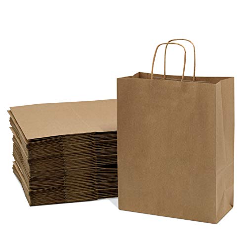 Prime Line Packaging Brown Paper Bags with Handles, 10x5x13 inch, 100 Pack - size: 10x5x13 Inch