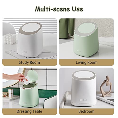 Mini Desktop Trash Can with 90 Trash Bags, Press-Type Countertop Wastebasket with Lid, Small Plastic Garbage Can for Bathroom Bedroom Living Room Dressing Table(White)
