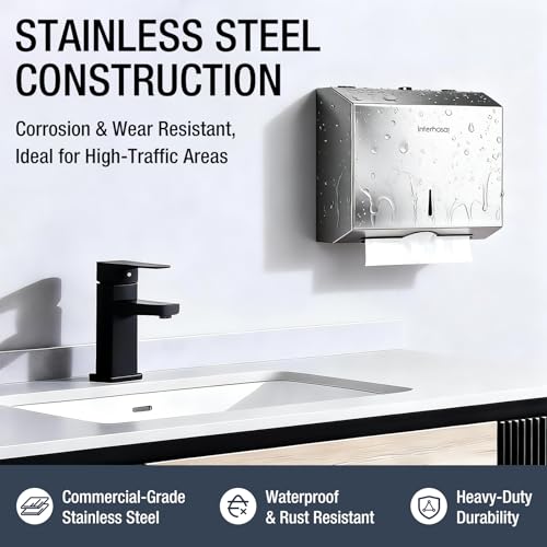 Commercial Stainless Steel Paper Towel Dispenser Wall Mount, Brushed Multifold C-Fold Hand Towels Dispenser for High-Traffic Restrooms, Offices & Schools, ADA Compliant,11"(L) x 10.2" (H) x 3.9"(W)