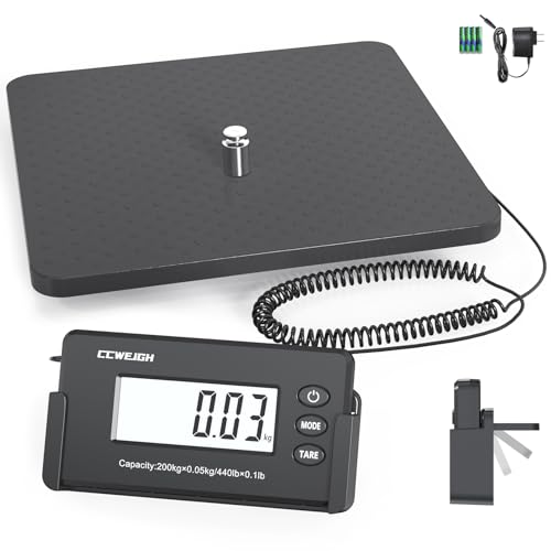 Shipping Scales 440lbs x1oz Highly Accurate Postal Scales Ultrathin ABS Large Platform,Superlight Mail Scales for Shipping Packages,Small Business,Luggage Scale Battery and Adapter