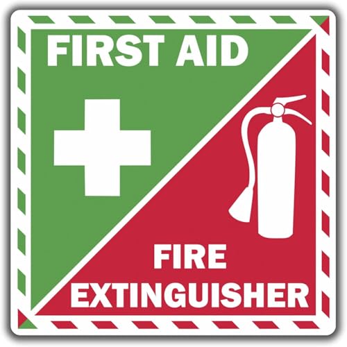 2 Pack First Aid Fire Extinguisher Inside Vinyl Sticker Decal Emergency Safety Kit 3.5" х 3.5"