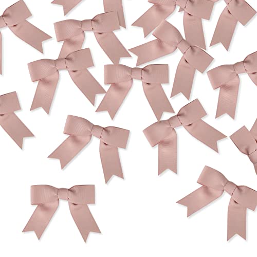 Meseey 50 Pcs 3 Inch Grosgrain Ribbon Twist Tie Bows Rose Gold Pretied Craft Bows for Treat Bags, Gift Wrapping, Wedding, Baby Shower, Birthday, Christmas Party - color: Rose Gold