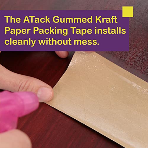 ATack Reinforced Gummed Kraft Paper Packing Tape, 2.75 Inches x 375 Feet Water Activated Brown Carton Box Sealing Tape for Mailing and Moving | Fiberglass Backing Kraft Flatback Paper Packaging Tape