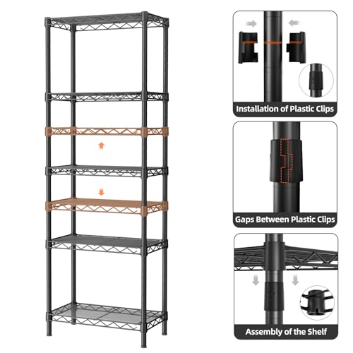 Golpart 5Tier Adjustable Storage Shelves Metal Wire Shelving Standing Shelf - color: Black, size: 5-tier-10"Dx16"Wx55"H