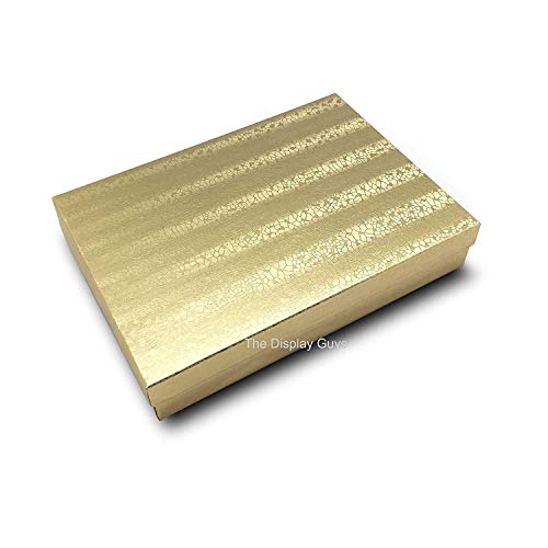 RJ Displays 25 Piece Pack Gold Foil Paper Cotton Filled Lidded Jewelry Gift Box Necklace, Belt Buckle, Pendant, Brooch, Bracelet, Bangle, anklet -Size 5.25" X 3.75" X 1" (Gold) - color: Gold