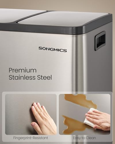 SONGMICS Trash Can, 2 x 8 Gallon (2 x 30 L) Double Compartment - color: Silver, size: 2 x 8 Gal.