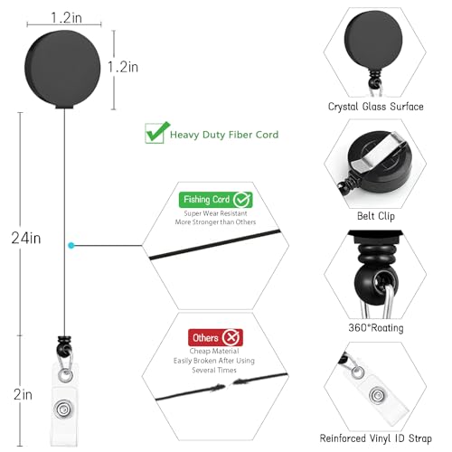 Lanyard, Id Badge Holder,Teacher Card Retractable Reel, Black - color: Black