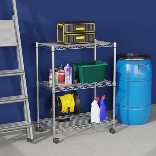 Dopinmin Wire Shelving Storage Shelves Commercial-Grade Adjustable Wire Shelving Unit Heavy Duty Metal Rack and 2” Wheel Casters Adjustable NSF Wire Shelf