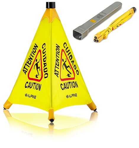 Alpine Caution Wet Floor Sign 3 Pack - Pop Up Slippery When Wet Sign, Wall Mounted Foldable Bilingual Yellow Safety Warning Caution Cone for Commercial & Office Use (20 Inches) - size: 3-Pack