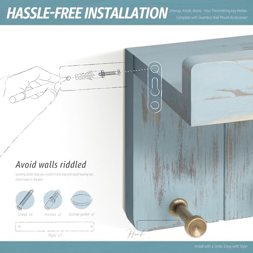 Rebee Vision Key Holder Wall Mount with Shelf for Entryway, Distressed Blue - color: D - Blue, size: Small - 8 inch