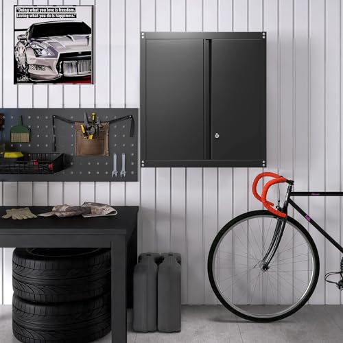 Metal Wall Cabinet, Steel Cabinet Wall Mounted, Lockable Storege Cabinet with Doors and Shelves, Upper Cabinets for Home Office, Pantry, Garage, Black - color: 28"h - Black