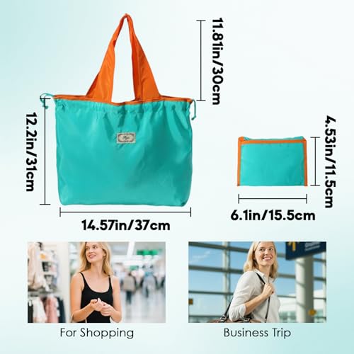 Reusable Drawstring Tote Bag for Shopping Travel and Grocery Lightweight Compact Eco Friendly and Foldable Design - color: Lake Blue Medium