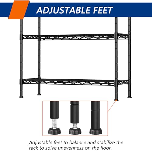 Soywey 5-Shelf Adjustable Heavy Duty Storage Shelving Unit, Metal Organizer Wire Rack for Laundry Bathroom Kitchen Pantry Closet, Black - size: 5-Shelf, style: No Wheels
