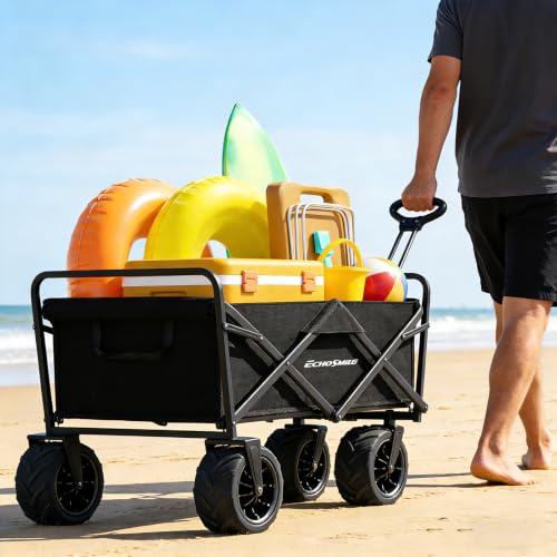 EchoSmile Wagons Carts Foldable Heavy Duty 350Lbs Capacity, Black - color: Black