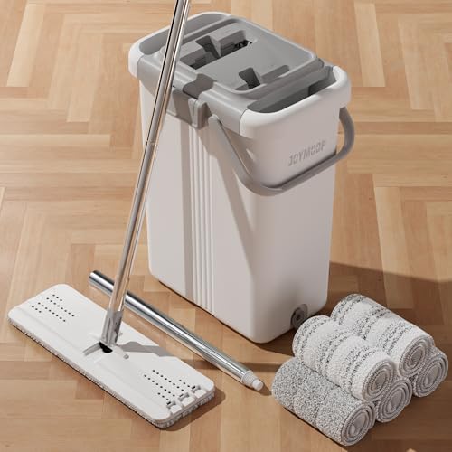 JOYMOOP Mop and Bucket Set for Commercial, 5 Microfiber Pads, White, Max - color: Q