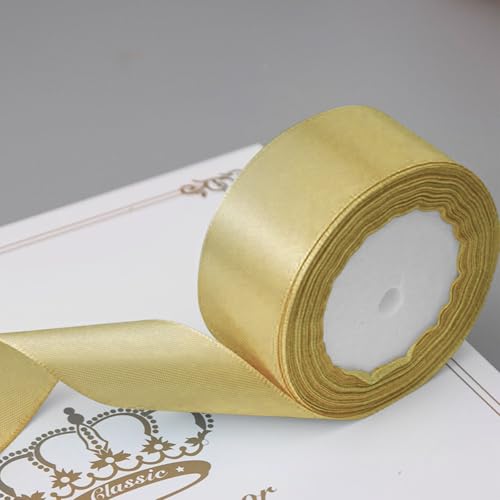 Champagne Gold Satin Ribbon 1-1/2 inch x 50 Yard Gold Silk Ribbon - color: Champagne Gold, size: 1-1/2"X 50 Yards