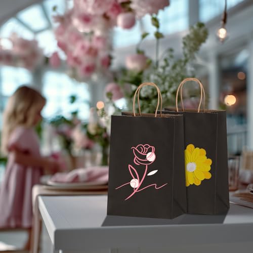 Joybe 100 Pack 5.95x3.25x8 Inch Small Black Paper Bags with Handles Bulk, Kraft Paper Gift Bags for Birthday Party Favors Grocery Retail Shopping Business Goody Merchandise Craft Blank Sacks (100pcs)