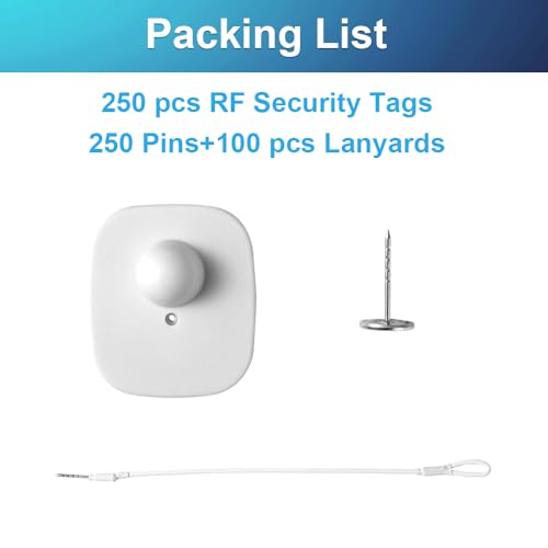250Pcs 8.2Mhz RF Security Clothing Tags White Retails EAS Clothes Tag with 250 Pins and 100 Lanyards - style: 250 White Tags + 100 Lanyards