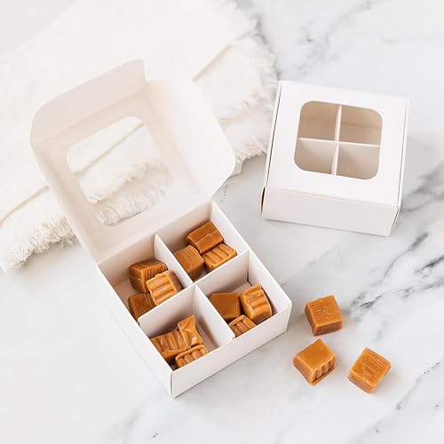25 pcs Black Mini Truffle Box for 4 Treats with Window and Dividers, Bakery Boxes, 3.5 x 3.5 x 1.57 Inches VERY SMALL Baking Boxes, Square Truffles Box for Gift Giving - color: Black