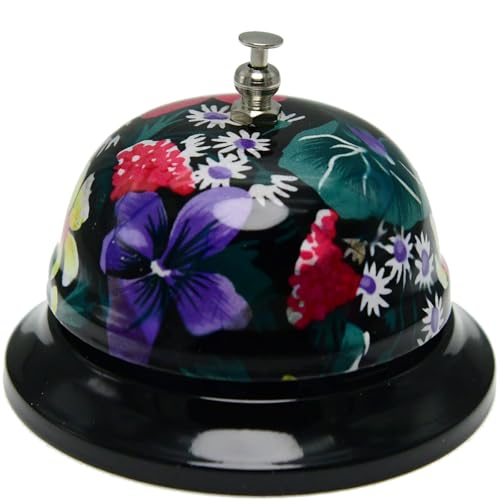 Call Bell Desk Service Bell Ding Bell for Restaurant Hotel Room Kitchen Party Office Elderly Large Black Floral Pattern Bell,3.3 inch - color: Black Yellow-pattern