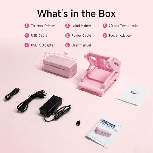Bluetooth Thermal Label Printer w/ Stand, 4x6 Shipping Label Printer - color: Pink