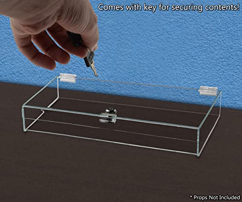 Acrylic Locking Display Case with Keys 16" x 10" x 3" Clear Rectangular Countertop Tray with Lid for Antiques Artifacts Collectibles Jewelry Currency and Coins by Marketing Holders - size: 16"w x 10"d x 3"h