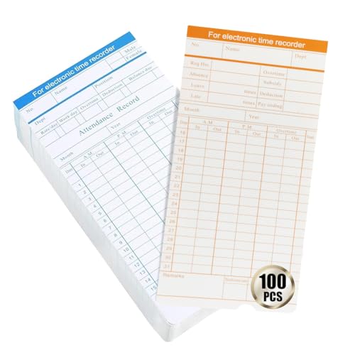TooCust 100-Piece Time Cards for Employees, Monthly Time Cards 2-Sided, 2-Color Timecards for Time Clocks, Blue/Orange Print, 7-3/8 x 3-3/8 Inch - style: 100PCS Time Cards