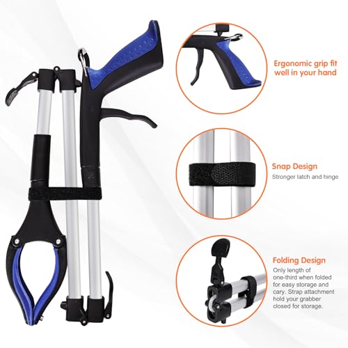 40" Grabber Reacher Tool for Seniors 2 Pack, Foldable Reacher Grabbers Pickup Stick with Anti-Slip 90° Rotating Jaw, 4" Wide Extended Claw with Magnet for Disabled, After Surgery Recovery - size: 40"