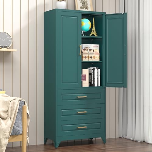 Polup 75" Metal Storage Cabinet, Kitchen Pantry Cabinet with 3 Drawers - color: Green, size: 75"H - 3 Drawers