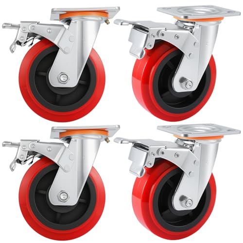 6 Inch Heavy Duty Casters Set of 4,Plate Casters with Brake Load 5000Lbs - color: 4Brake, size: 6 inch