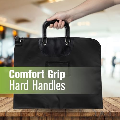 BankSupplies HIPAA Locking Courier Bags with Handles & Card Holder - Black - 19W x 15H - Durable Laminated Nylon Fabric with Metal Pop Up Lock - color: Black- with handle