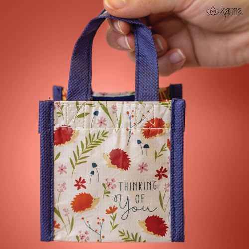 Karma Tiny Reusable Gift Bags, Tote Bag and Gift Bag with Handles, Perfect for Birthday Gifts and Party Bags RPET 1 Hedgehog - color: Happy Day