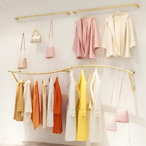 Gold Clothing Rack for Boutiques, Wall Mounted Retail Display Garment Rack - size: 31.49in