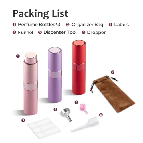 LISAPACK 8ml Travel Perfume Bottle Refillable, 3 PCS Cologne Atomizer Spray - color: 3 Colors4