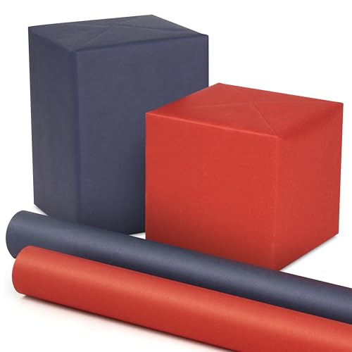 Hallmark Kraft Wrapping Paper Rolls, 2 Rolls (Red and Navy Blue)