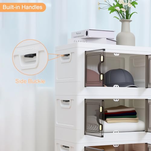 MOONEDGE 140QT Stackable Plastic Storage Bins, 4-Tier Foldable Cabinet - size: 140QT
