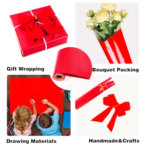 HJIJIAY Red Kraft Wrapping Paper Roll,Reversible Red Wrapping Paper,Pearly-Lustre Solid Color Gift Wrap for Birthday, Wedding,Parties,Baby Shower,Christmas, DIY Bouquet -17 x 394 inch (33feet) - color: Red