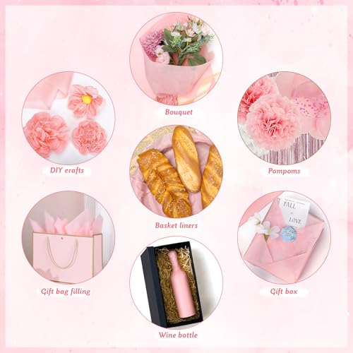 woric 160 Sheets Pink Tissue Paper for Gift Bags 20 X 14 Inches - color: Pink