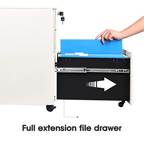 DEVAISE 3 Drawer File Cabinet with Lock, Fully Assembled Except Casters - color: White, size: 14.6"W x 17.2"D x 23.7"H