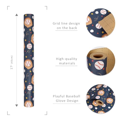 BIOBROWN Baseball Kraft Wrapping Paper Baseball Glove and Ball Design - color: Baseball