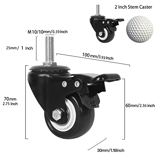 AOCHENLY Caster Wheels, 2'' Swivel Casters Threaded Stem Casters No Noise Dual Locking Castors Heavy Duty Casters with Brake (M10-1.5X25mm) - style: M10-1.5X25mm