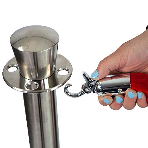 Vispronet Premium Rope Barrier– 39in Tall Stanchion Post with 4.9ft Red Velvet Rope – Includes (4) 3.25ft Tall Poles, (2) Velvet Ropes – 13.5in Diameter Base – Crowd Control Barricade for Events - color: Red, size: 4 Poles