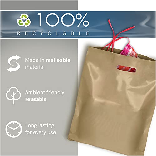 12x18 Gold Plastic Bags, Medium, Glossy Finish, 2 Mil Thick, 100 Pack