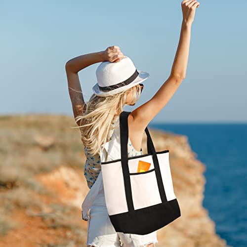 Reginary 16 Pcs Women Canvas Tote Bag 18 Inch Reusable DIY Bag,Black White - color: Black White