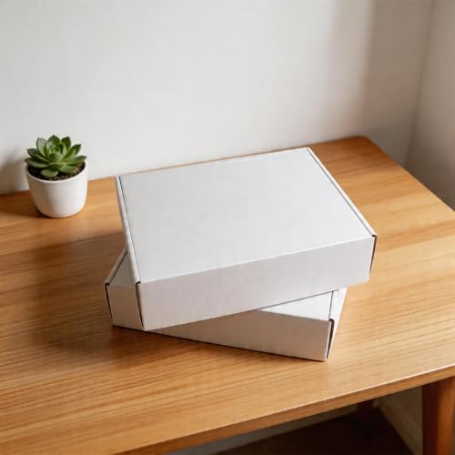 Fishat 12" x 9" x 3" White Corrugated Cardboard Shipping Boxes Set of 5 - size: 12" x 9" x 3"