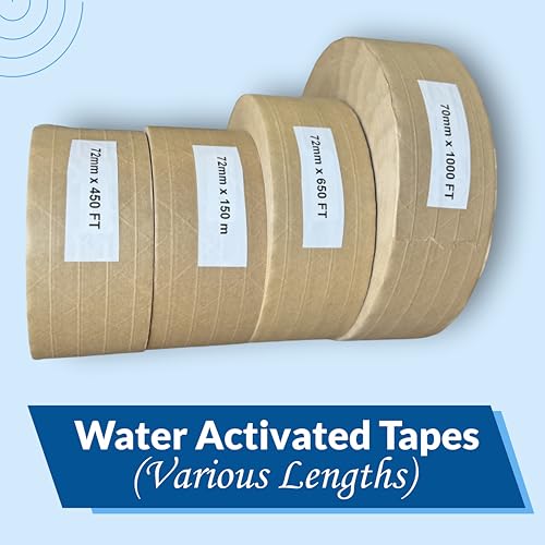 3" x 450 Feet Reinforced Water Activated Gummed Kraft Paper Tape (10-Pack, 4500FT Total) for Heavy Duty Secure Packing & Shipping, Tamper Evident Brown Gummed Tape