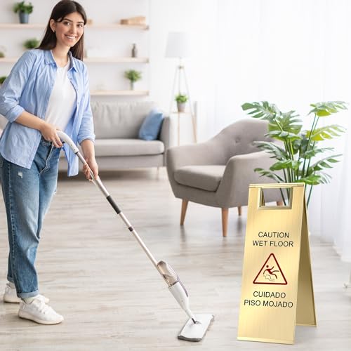 LEIFIDE 4 Pcs Stainless Steel Wet Floor Sign Bulk, Gold - color: Gold